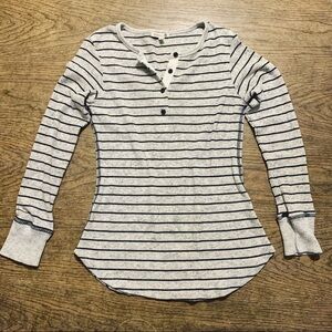 Navy Striped Long Sleeve Henley Top